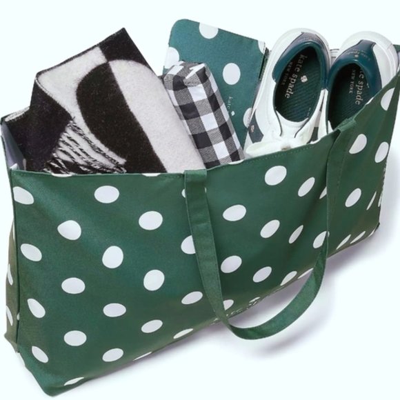 Kate Spade Dark Green Polka Dot Tote Bag - Picture 3 of 3